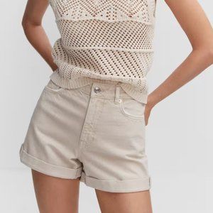 MANGO - High Rise Denim Shorts in Tan